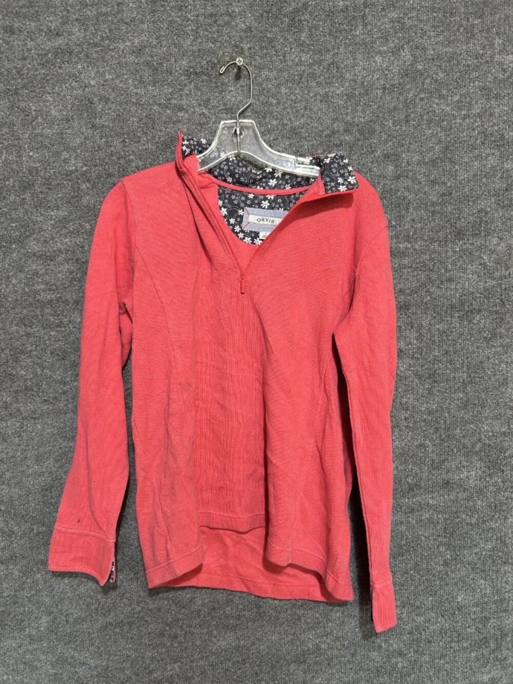 Orvis Shirt Womens Large Pink Floral Print Collar 1/2 Zip Long Sleeve Top